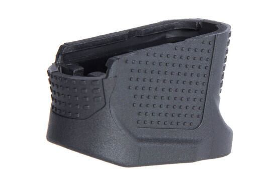 The Strike Industries emp+2 glock 43 extended magazine baseplate features a textured grip